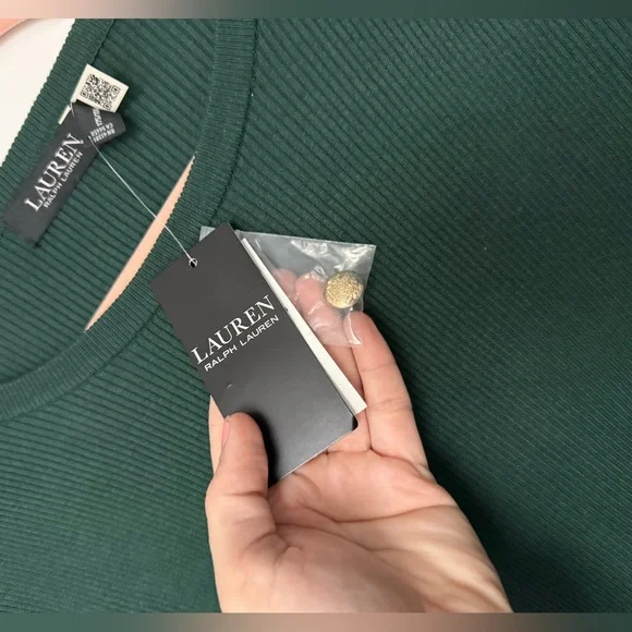 NWT New Lauren Ralph Lauren Dark Green Sweater Button Trim Retail $135 - Picture 6 of 8